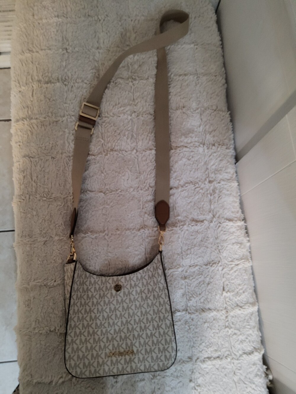 Michael Kors Beige and Cream Logo Crossbody Bag